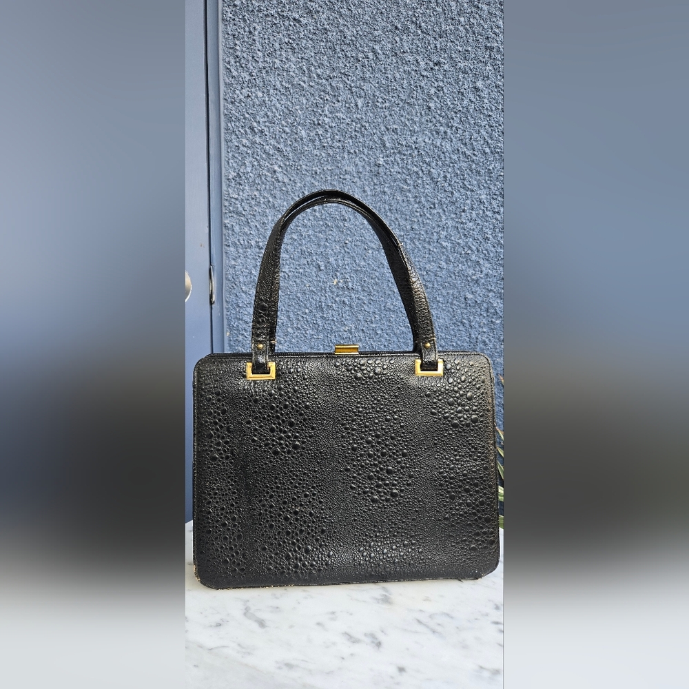 Vintage Black Textured Top-Handle Handbag/Purse